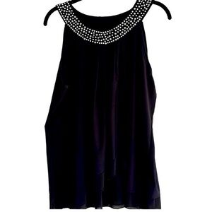 Shannon Ford New York Chiffon Silver Beaded Neckline Top Blouse XL